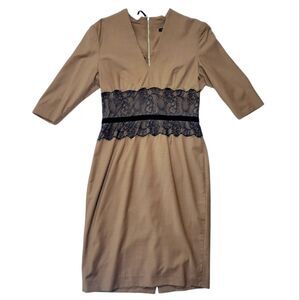 Sandra Angelozzi Taupe Dress with Black Lace Waist